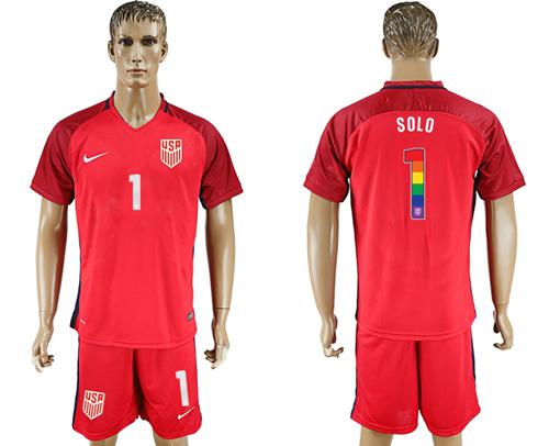 USA #1 Solo Red Rainbow Soccer Country Jersey - Click Image to Close